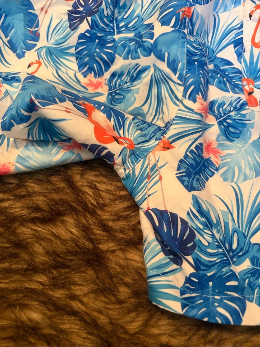 Men's Tropical Flamingo Swim Trunks - Blue & Pink Size large
